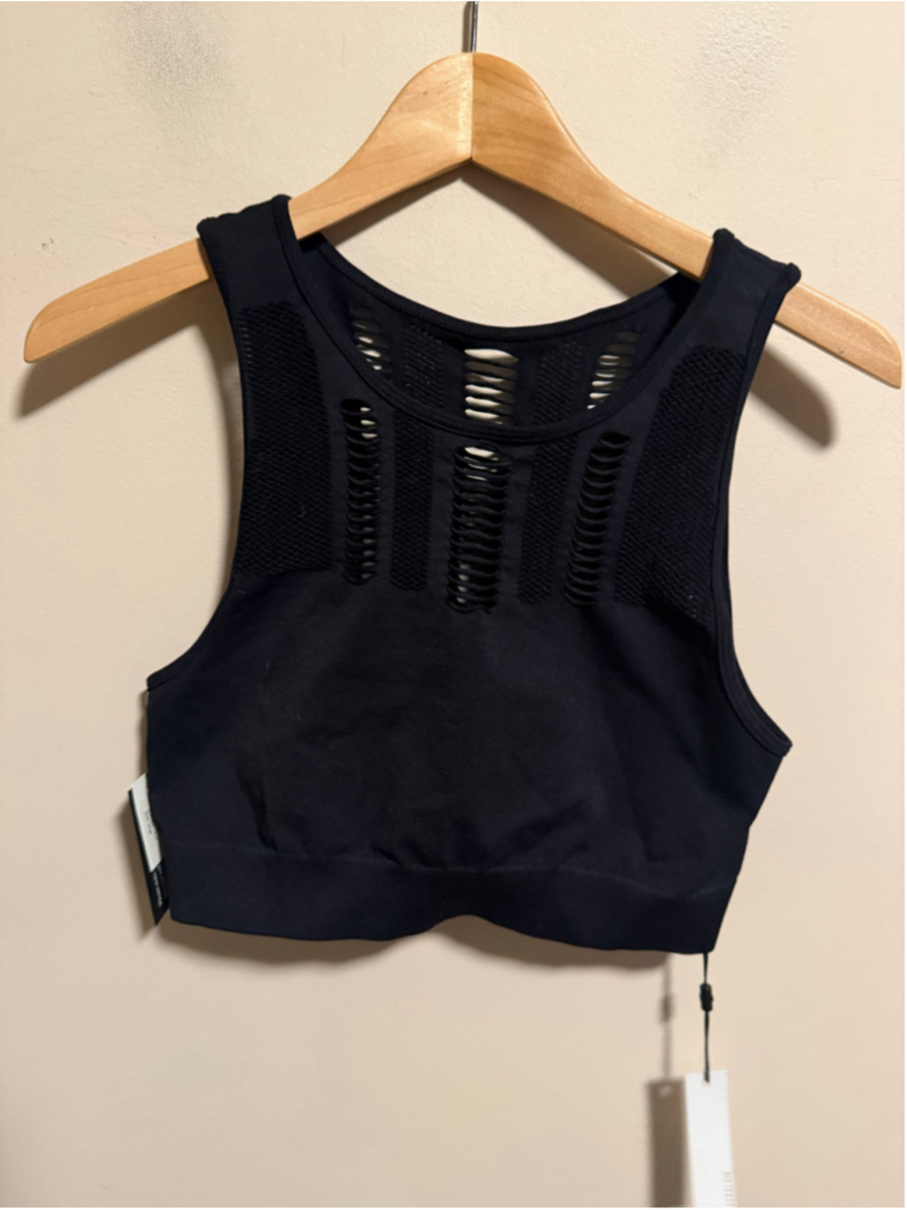 NWT Koral Nada Seamless Mesh Inset Black Sport Bra Top High Neck- Size Large - Picture 2 of 8